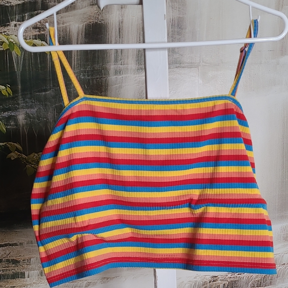 SHEIN Womens 4XL Colorful Striped Ribbed Knit Crop Tank Top